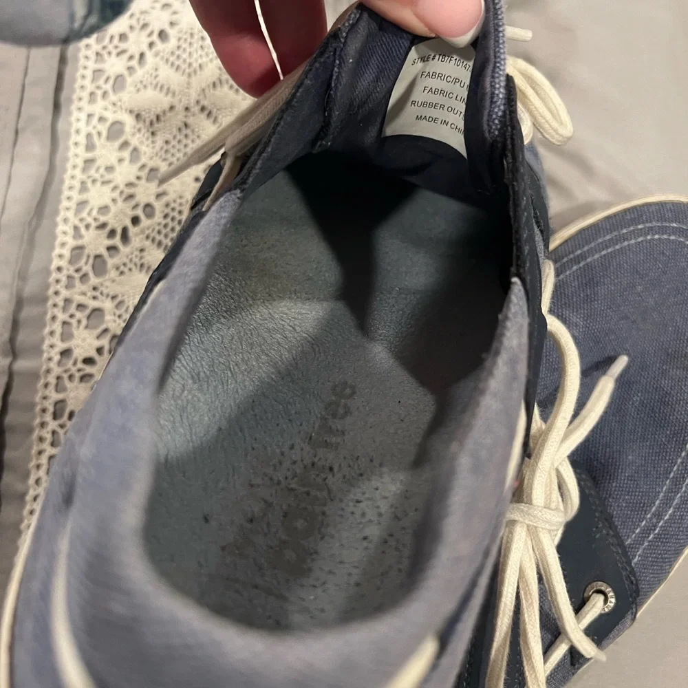 Tommy Bahama Navy Canvas Boat Shoes with White Laces